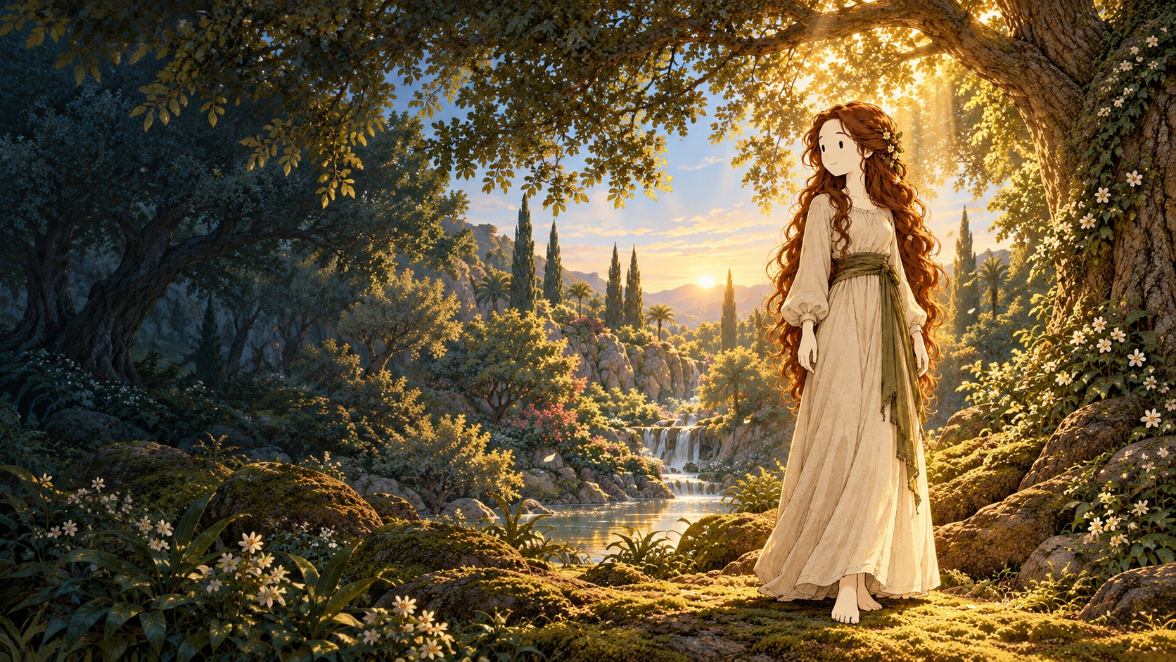 Eve beneath a great tree in the garden, painted